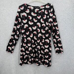 Gudrun Sjoden Black Floral Print Long Sleeve Modal Top Tunic Dress Lagenlook M